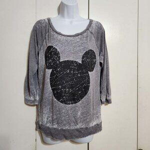 Medium Disney Mickey Mouse Silhouette Graphic Sheer 3/4 Sleeve Burnout Top